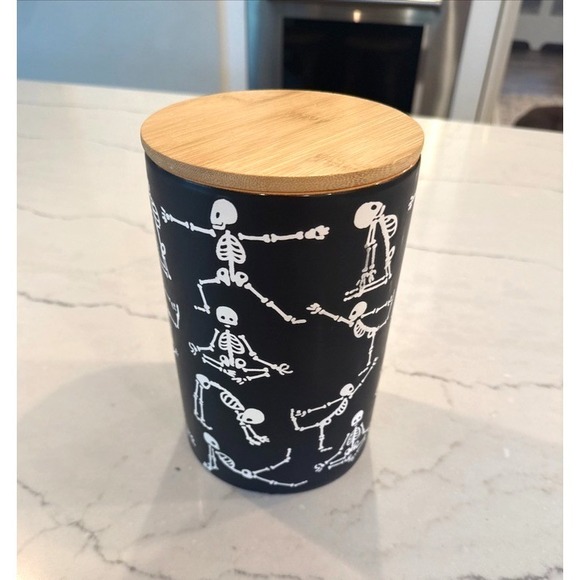 Eli+Ana Other - Eli+Ana Halloween Namaste‎ SKELETON Yoga Poses Ceramic Covered Canister 7.5" NEW